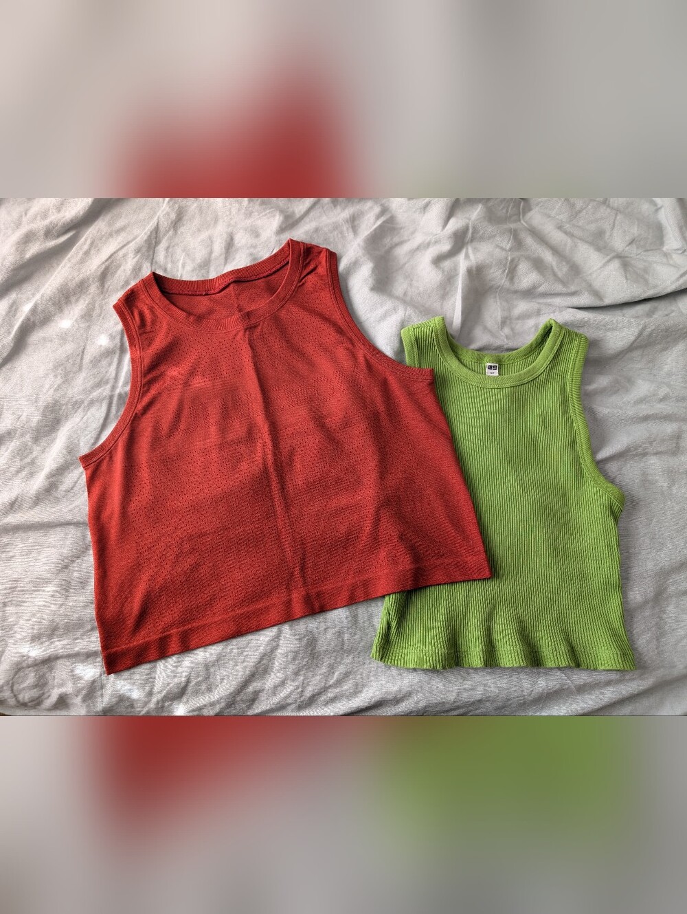 Sleeveless Ribbed Tank Top - Red and Lime Green